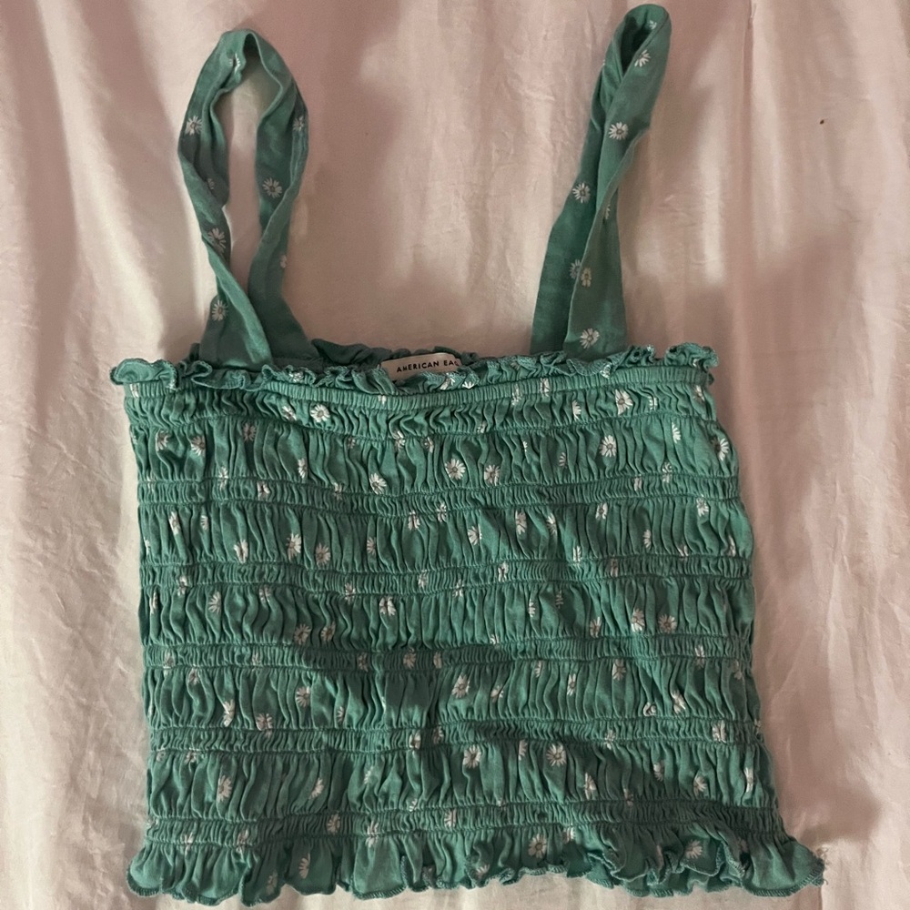 American Eagle Outfitters Teal Smocked Camisole